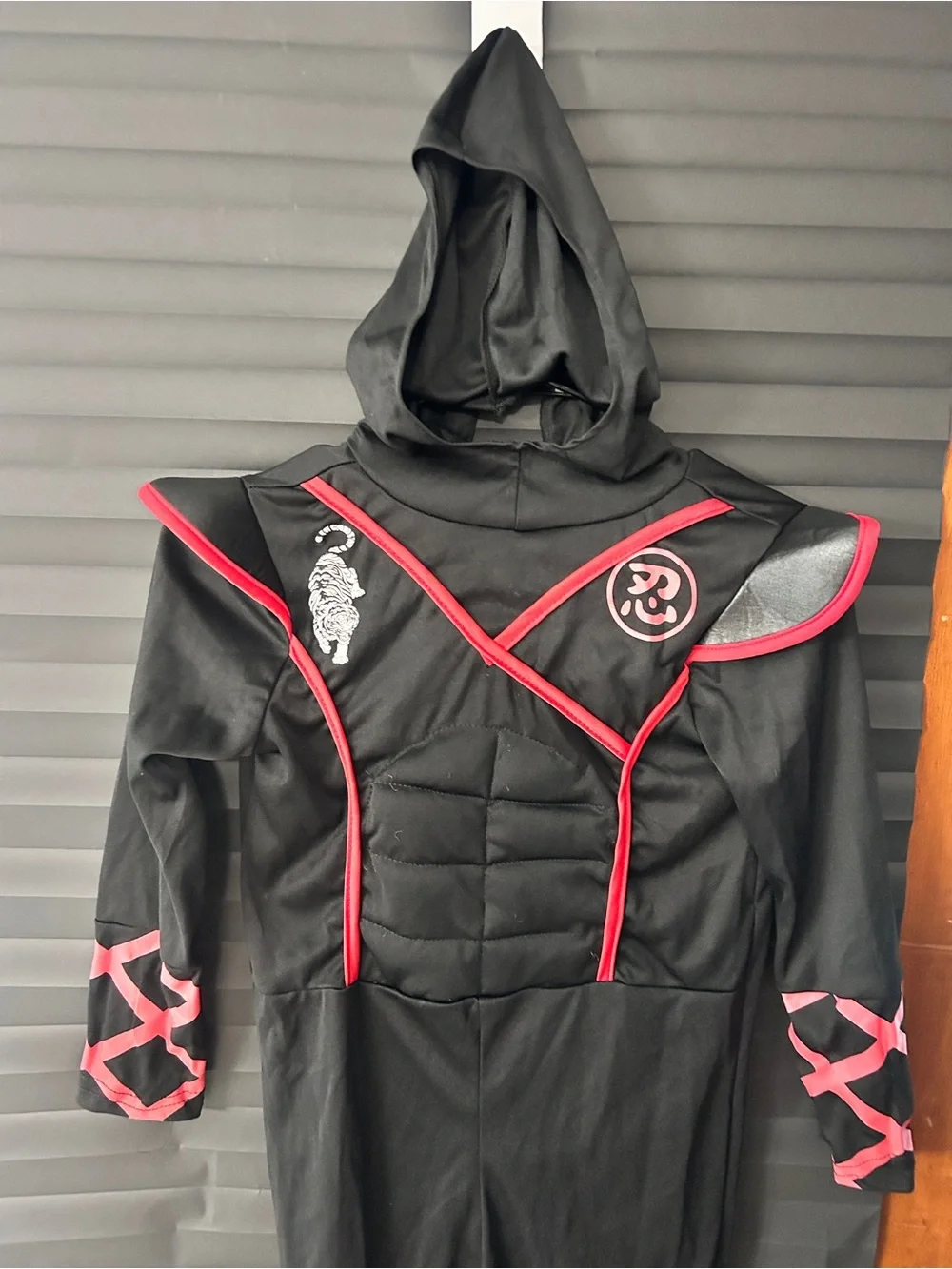 Kids Black Ninja Costume with Red Trim - Hooded Suit